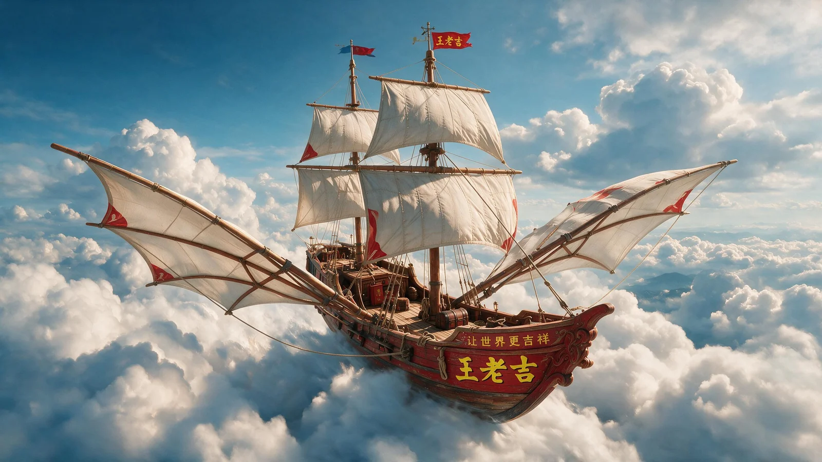 “会飞的船”创意设定图，自主广告形式测试。